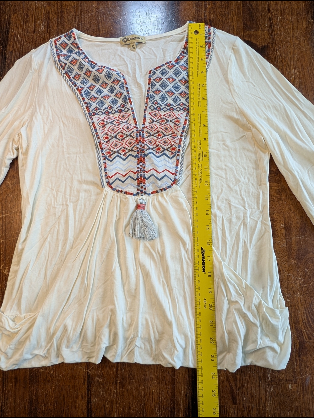 Democracy Boho Top Embroidered Womens Small Ivory Hippie Peasant Casual Funky - Picture 2 of 9